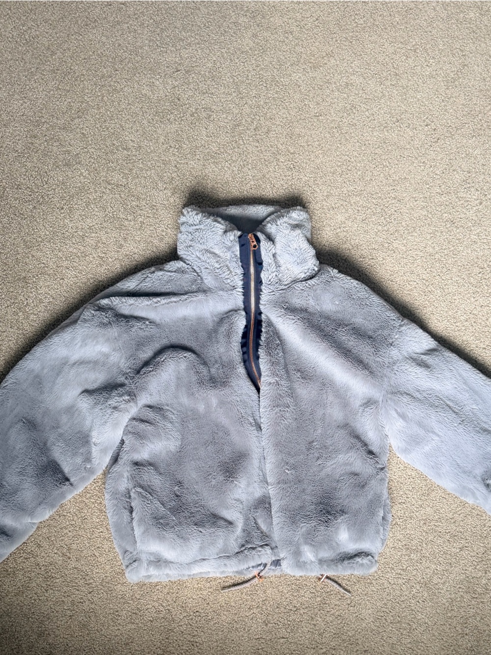 Lucky Brand Light Gray Plush Fur Jacket